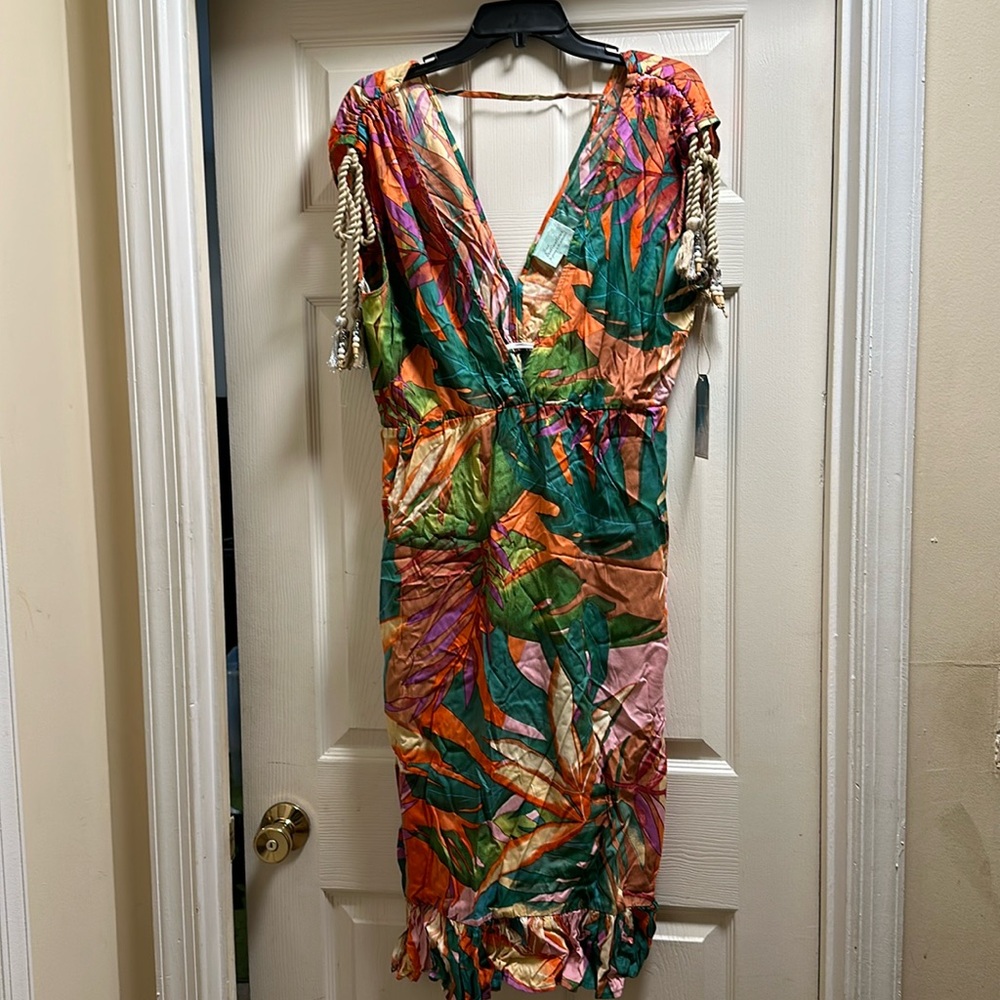 NEW True Destinations Vneck Tropical Print Sun Dress